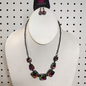 paparazzi Iridescent Multi-Color Crystal Necklace with Black Chain
